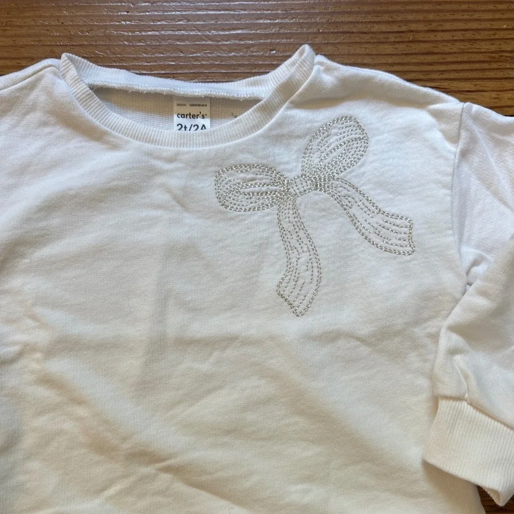 Carter's Sweatshirt Toddler White Embroidered Bow‎ French Terry SIZE 2T